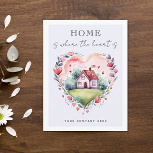 Watercolor Home Heart Real Estate Farming Postcard