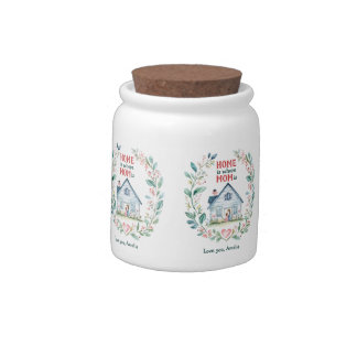 Watercolor Home is where Mom is Custom Name Candy Jar