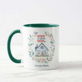 Watercolor Home is where Mom is Custom Name Mug
