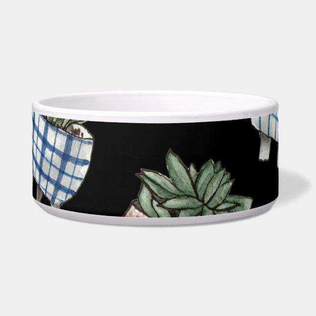 Watercolor Home Plants Black Seamless Bowl (Front)