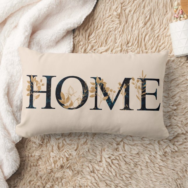 Watercolor Home Script Gold Foliage Throw Pillow (Blanket)