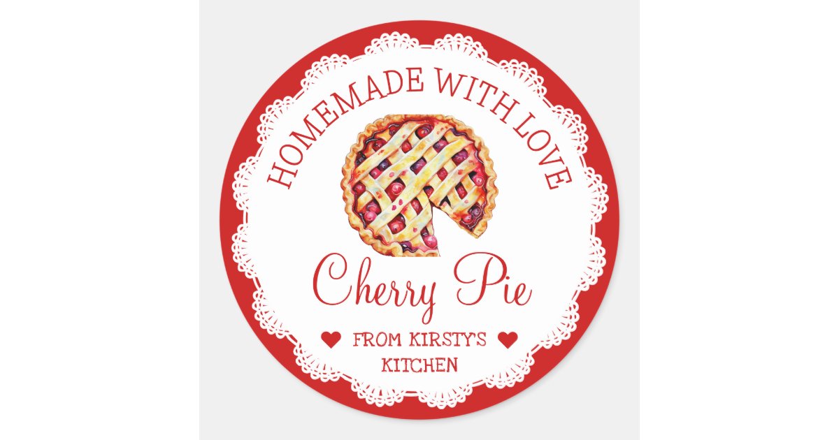 Watercolor Homemade Cherry Pie Label | Zazzle