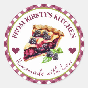 Watercolor Homemade Gingham Blackberry Pie Label