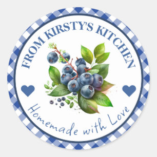 Watercolor Homemade Gingham Blueberry Jam Label