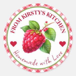 Watercolor Homemade Gingham Raspberry Label