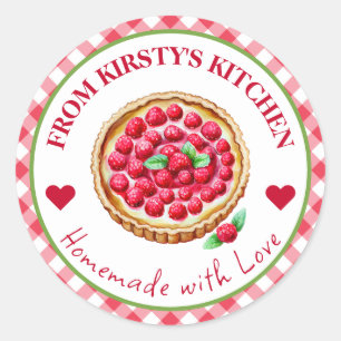Watercolor Homemade Gingham Raspberry Pie Label