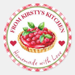 Watercolor Homemade Gingham Raspberry Pie Label