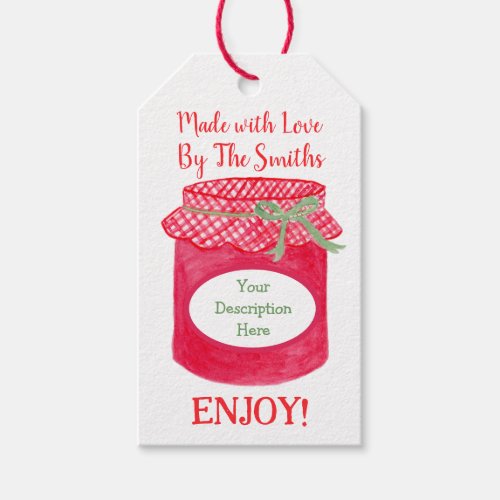 Watercolor Homemade Jam Jar MADE WITH LOVE Gift Tags