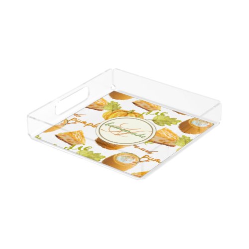 Watercolor Homemade Pumpkin Pie  Treats Monogram Acrylic Tray