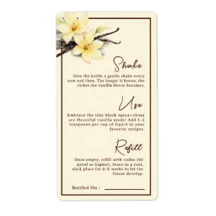 Watercolor Homemade Vanilla Extract Instruction Label