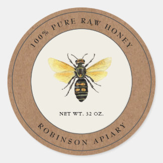 Watercolor Honey Bee Apiary Kraft paper border Classic Round Sticker