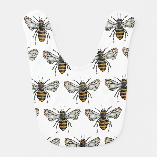 Watercolor Honey Bee Baby Bib (Front)