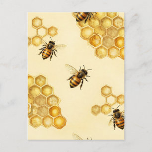 Watercolor Honey Bee Honeycomb Pattern Postcard