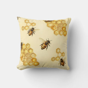 Watercolor Honey Bee Honeycomb Pattern Throw Pillow