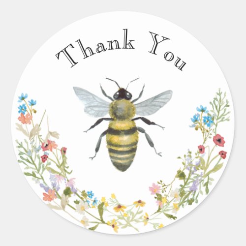 Watercolor Honey Bee Wreath Thank You Custom Classic Round Sticker