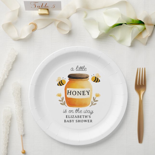 Watercolor Honey & Bees Baby Shower Yellow Paper Plates (Wedding)