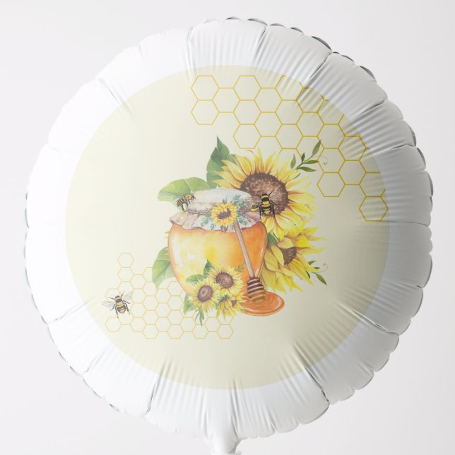 Watercolor Honey pot  sunflower & bumble bees  Balloon (Front)
