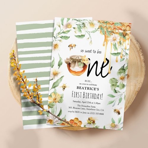 Watercolor Honey Sweet to Bee ONE 1st Birthday Invitation