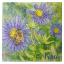 Watercolor Honeybee on Flowers