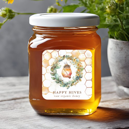 Watercolor Honeycomb  Honey Jar Beekeeper  Square Sticker