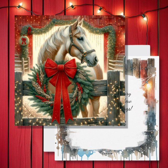 Watercolor Horse and Festive Farm Christmas Holiday Card (Creator Uploaded)