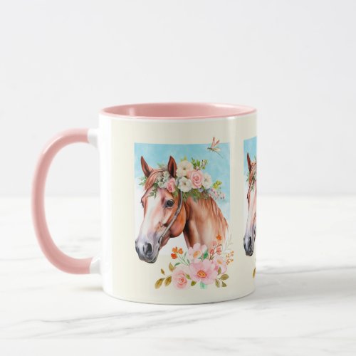 Watercolor Horse and Flowers Ceramic Mug