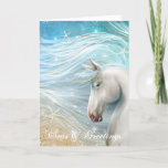 Watercolor Horse Art Beach Christmas Holiday Card<br><div class="desc">Create your own unique personalized beach Christmas card quite unlike any other... The beautiful ocean horse themed painting by Raphaela Wilson depicts a beachy holiday scene with watercolor blends of blue, teal green, white and vintage gold accents. The soft tropical scene with starfish and sparkling sand conveys a feeling of...</div>