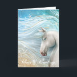 Watercolor Horse Art Beach Christmas Holiday Card<br><div class="desc">Create your own unique personalized beach Christmas card quite unlike any other... The beautiful ocean horse themed painting by Raphaela Wilson depicts a beachy holiday scene with watercolor blends of blue, teal green, white and vintage gold accents. The soft tropical scene with starfish and sparkling sand conveys a feeling of...</div>