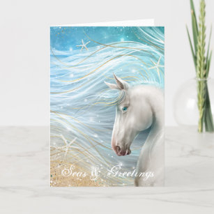 Watercolor Horse Art Beach Christmas Holiday Card