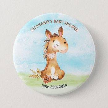 Watercolor Horse Baby Shower Farm Button by SpecialOccasionCards at Zazzle