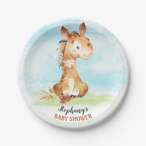 Watercolor Horse Baby Shower Farm Paper Plates