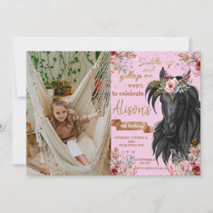 Watercolor horse birthday cowgirl invitation