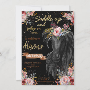 Watercolor horse birthday cowgirl invitation