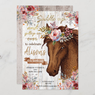 Watercolor horse birthday Cowgirl party Invitation