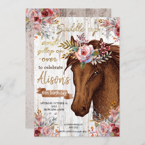 Watercolor horse birthday Cowgirl party Invitation