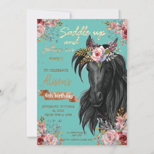 Watercolor horse birthday cowgirl Pony Invitation