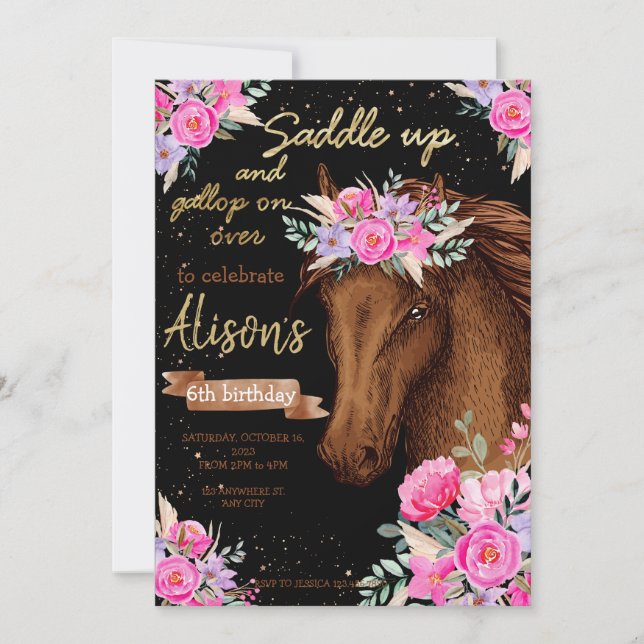 Watercolor horse birthday horse party invitation (Front)