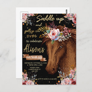 Watercolor horse birthday horse party postcard