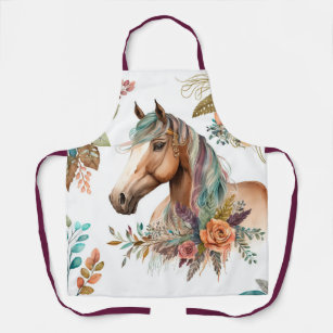 Watercolor horse boho flowers autumn moody country apron
