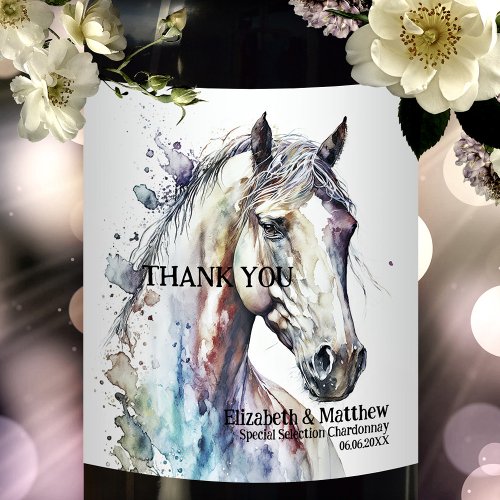 Watercolor Horse Equestrian  Wine Label