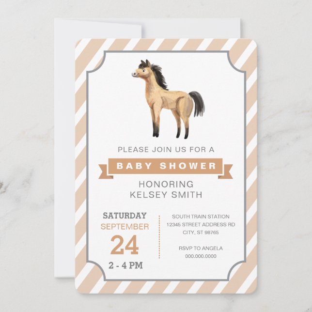 Watercolor Horse Farm Gender Neutral Baby Shower Invitation (Front)