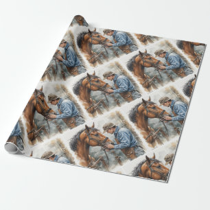 Watercolor Horse Farrier Shoeing Wrapping Paper