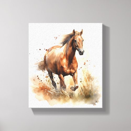 Watercolor Horse Galloping Across a Field Canvas Print