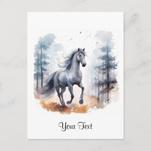 Watercolor Horse in Forest Personized Postcard (Front)