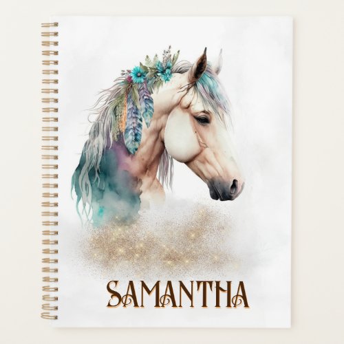 Watercolor horse in the mist moody colors name planner