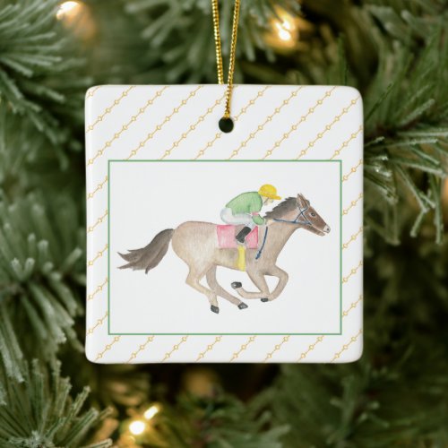 Watercolor Horse &amp; Jockey Derby Horse Racing Gift Ceramic Ornament