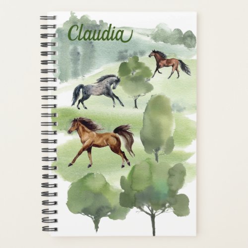 Watercolor Horse Landscape Name Monogram Planner