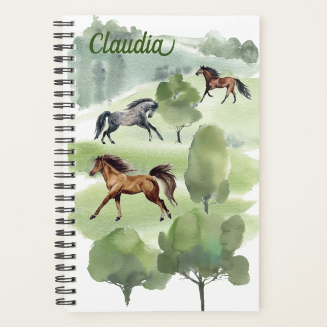 Watercolor Horse Landscape Name Monogram Planner (Front)