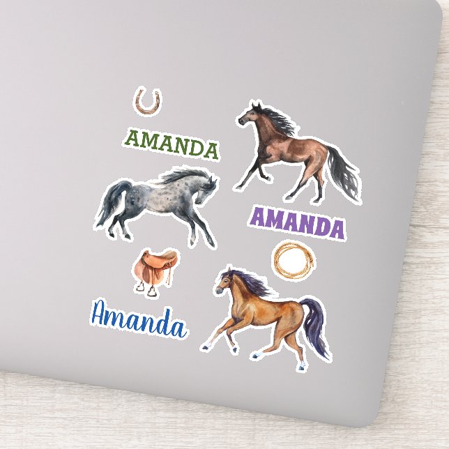 Watercolor Horse Lover Name Personalized Set Sticker (Detail)
