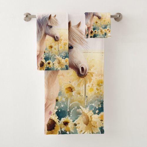 Watercolor Horse lover Rustic Farmhouse Bath Towel Set